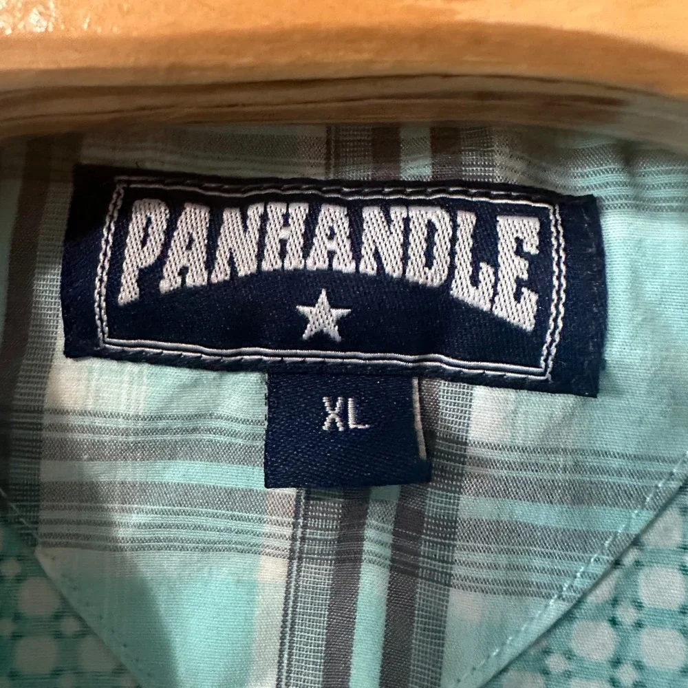 Panhandle Western Pearl Snap Shirt Turquoise Geometric Print Long Sleeve Mens XL